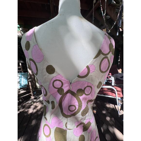 Lapis Size M Linen Cotton Pleated Beige Brown Pink Sleeveless Drop Waisted Dress - Picture 4 of 7